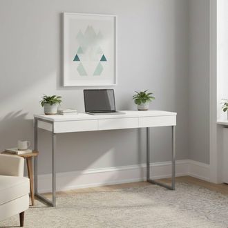 Dmora Dmora Bureau Lin&eacute;aire &Agrave; Trois Tiroirs, Coloris Blanc Brillant, 125 X 76 X 51 Cm