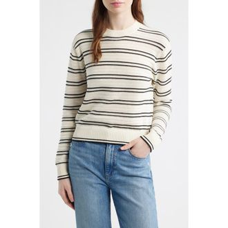 Madewell Striped Textured Stitch Cotton Crewneck Sweater in Ivory And Black Double Stripe at Nordstrom, Size Xx-Large