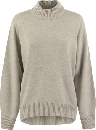 Brunello Cucinelli Brunello Cucinelli Womens Cashmere Chimney Neck Sweater With Shiny Cuff Details - Light Grey - Size Small