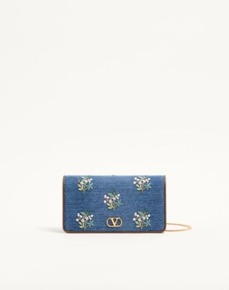 Valentino Garavani Mini borsa a tracolla Valentino Garavani VLogo Signature in denim con ricamo floreale Donna DENIM UNI