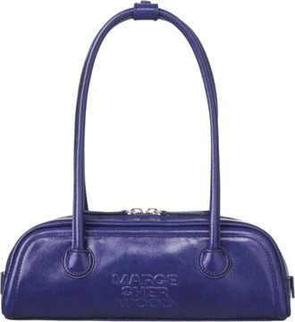 Margesherwood Blu Glossy Soft Boston EW Mini East-West Leather Handbag