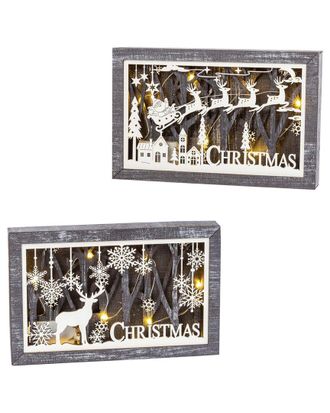Gerson International Set Of 2 11in Lighted Laser Cut Wood Holiday Scene Wall Décor