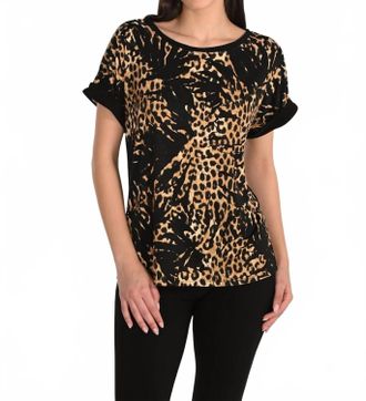 Frank Lyman Design Casual Leopard Print Pullover Top In Black/tan