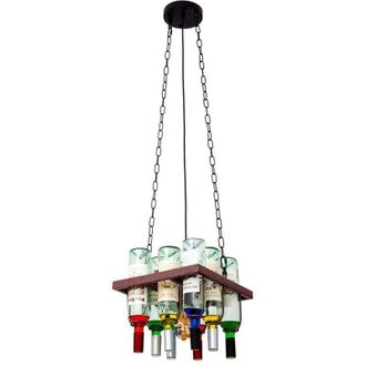 Fabrilamp Fabrilamp - Lampara Colgante Bodega 1xe27 Marron Rustico 8 Botellas De