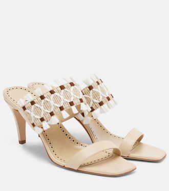 Manolo Blahnik Efeso leather-trimmed woven mules