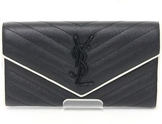Saint Laurent Black White Leather Long Wallet (Bi-Fold) (Pre-Owned)