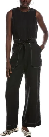 Madewell Contrast Stitch Relaxed Straight Leg Linen Jumpsuit