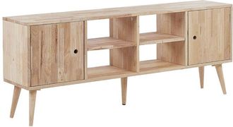 Beliani Mueble Tv De Madera De Caucho Clara 2 Puertas Almacenaje Estante Retro Escandinavo Sala De Estar Chandler