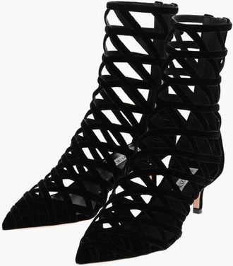 Aquazzura Solid Color ROMANCE Cut-Out Booties with Zip Closure Heel 5c size 38