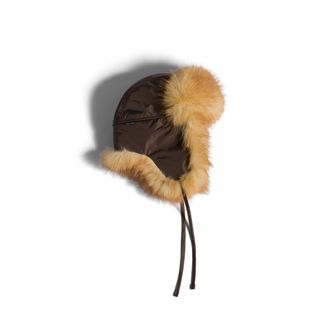 Miu Miu Technical Fabric And Faux Fur Trapper Hat, Woman, Ebony/whiskey, Size L