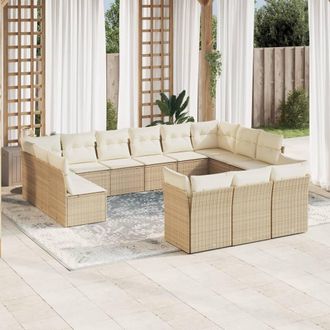 vidaXL Set Sof&aacute;s De Jard&iacute;n Con Cojines 13 Pzas Rat&aacute;n Sint&eacute;tico Beige Vidaxl