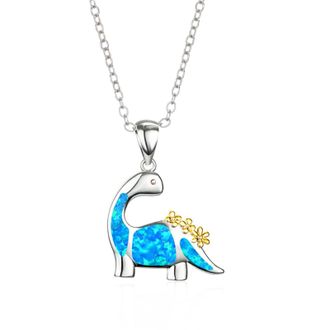Generic Fashion Dinosaur Necklace Girls Charm Jewelry Gift Animal Lover Gifts Pendant For Men Women Pearl with Initial (Blue, One Size)