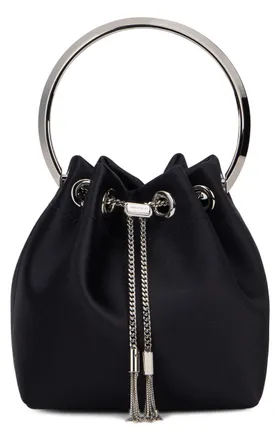 Jimmy Choo London Womens Handbag Bon Satin Black-Silver Viscose Handbags Black/silver Hand Bags