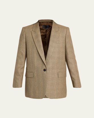 Nili Lotan Diane Check Wool Single-Breasted Blazer Jacket
