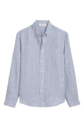Alex Mill Mill Stripe Linen Button-Down Shirt in Blue /White at Nordstrom, Size Xx-Large