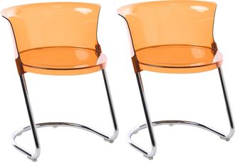 Beliani Conjunto De 2 Sillas De Comedor Modernas De Material Sint&eacute;tico Con Patas De Metal Respaldo Curvo Marr&oacute;n Oshkosh