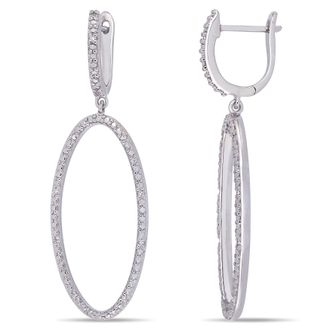 Amour 1/10 CT TW Diamond Oval Drop Earrings In Sterling Silver