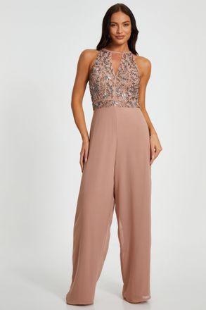 Quiz Womens Beaded V Neck Chiffon Jumpsuit