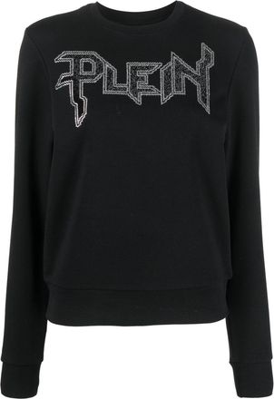 Philipp Plein LS Crystal logo-appliqué T-shirt - women - Cotton - S - Black