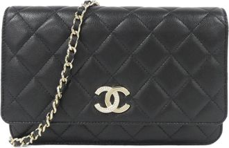 Chanel Black Grained Calfskin Chain/Shoulder Wallet (Pre-Owned)