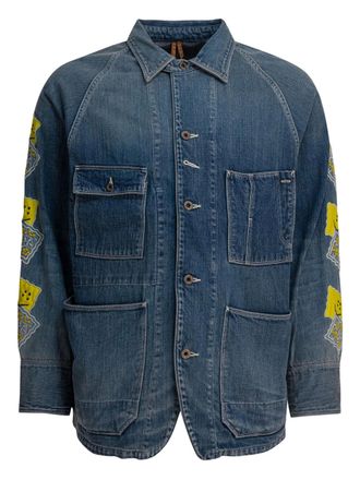 KAPITAL embroidered patch-pocket denim jacket - men - Cotton - 3 - Blue