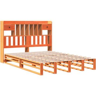 vidaXL Bookcase Bed without Mattress Wax Brown 150x200 cm King Size Solid Wood Pine Vidaxl