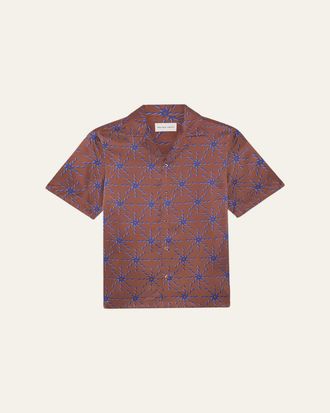 Frescobol Carioca Mens Silk Sol-Printed Short-Sleeve Camp Shirt