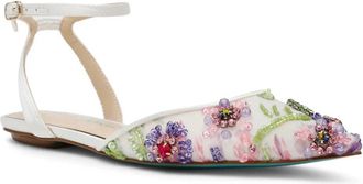 Betsey Johnson Garbo Jeweled Flats Womens Ivory Multi Ankle Strap GAL2057