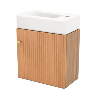 STILVORA Mueble Bajo Lavabo Con 1 Puerta De Cierre Suave, Frente 3d, Para Bano, En Mdf, Madera Natural