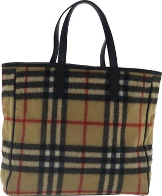 Burberry Nova Check Beige Wool Tote Bag (Pre-Owned)