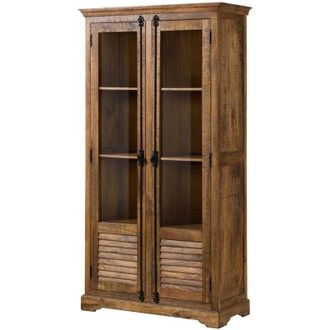 Massivmoebel24 Rodez 152 Vetrina in legno di mango - oliato / marrone scuro 100x45x190