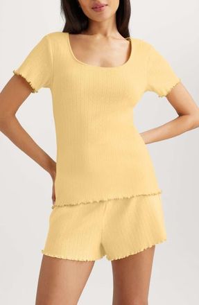 Tommy John Pointelle Rib Lounge T-Shirt in Yellow at Nordstrom, Size Medium