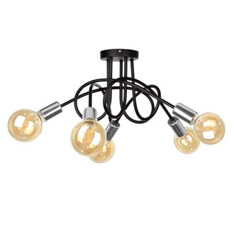 Netlighting Rumba Multi Arm Semi Flush Ceiling Light Black Silver 50cm 5x E27
