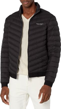 A|X Armani Exchange Mens Quilted Down Milano/New York Logo Zip-up Jacket Down Alternative Coat, 0217 Black/Melange Grey B, XS