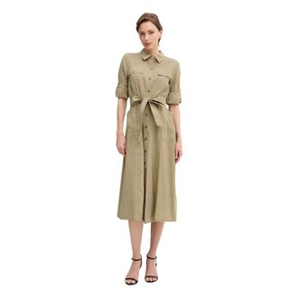 DKNY Maxi Shirt Dress - Dames - Shirt Kleedjes - Groen - XS - Polyester - Kleedjes