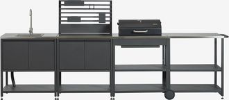 Sklum Cocina Modular De Exterior De 4 Piezas Con Fregadero, Panel Organizador, Carro Y Barbacoa De Carb&oacute;n En Acero Savona Sklum