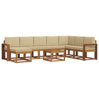 vidaXL Conjunto De Sof&aacute;s De Exterior Con Coj&iacute;n 9 Pcs Natural Y Beige Vidaxl