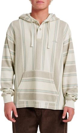 Quiksilver Playa Stripe Henley Hoodie in Silver Birch at Nordstrom, Size Xx-Large