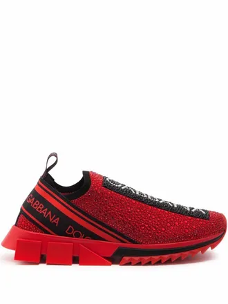 Dolce & Gabbana Sorrento rhinestone-embellished sneakers - men - Leather/Rubber/Silk/Cotton/Elastane/Nylon/Polyester/Rayon - 42 - Red