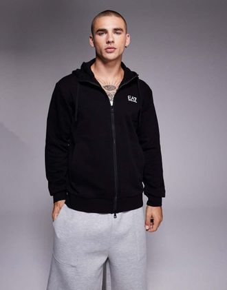 Emporio Armani Armani - EA7 Train Core - Felpa con cappuccio nera con logo e zip-Nero