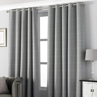 Riva Paoletti Pendleton Textured Jacquard Eyelet Curtains in Graphite - Grey - Size 168cm (w) x 137cm (l)