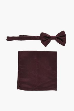 Corneliani Silk Satin Bow Tie And Pocket Square Set size One Size