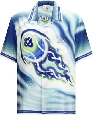 Casablanca Mens Round Neck Cotton T-shirt With Logo Print - Light Blue Silk - Size X-Large