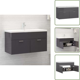 vidaXL The Living Store Mobile Bagno con Lavabo Integrato Grigio Lucido in Truciolato - Lavabo integrato