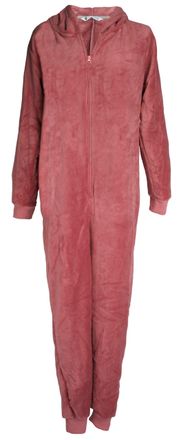Tom Franks Ladies Fleece Onesie with Animal Hood Dark Pink Owl Medium