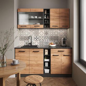 Vicco Cocina Para Solteros R-line, Oro Power Roble/antracita, 160 Cm Sin Encimera