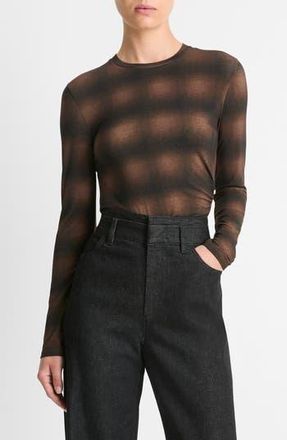 Vince Side Drape Crewneck Top in Deep Walnut Combo at Nordstrom Rack, Size X-Small