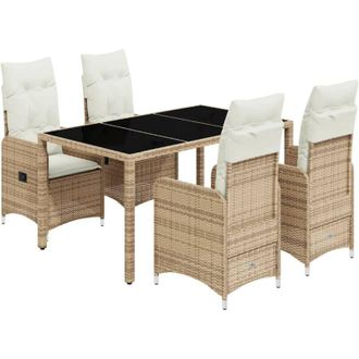 vidaXL Mesita Y Sillas Jard&iacute;n 5 Pzas Y Cojines Rat&aacute;n Sint&eacute;tico Beige Vidaxl