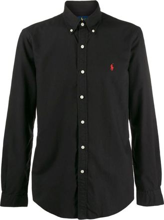 Polo Ralph Lauren Overhemden, Heren, Zwart, 2Xl, Katoen, Slim Fit Oxford overhemd met kledingstukverf