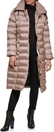 Kenneth Cole Cire Hooded Belted Puffer Jacket in Champagne at Nordstrom, Size X-Small